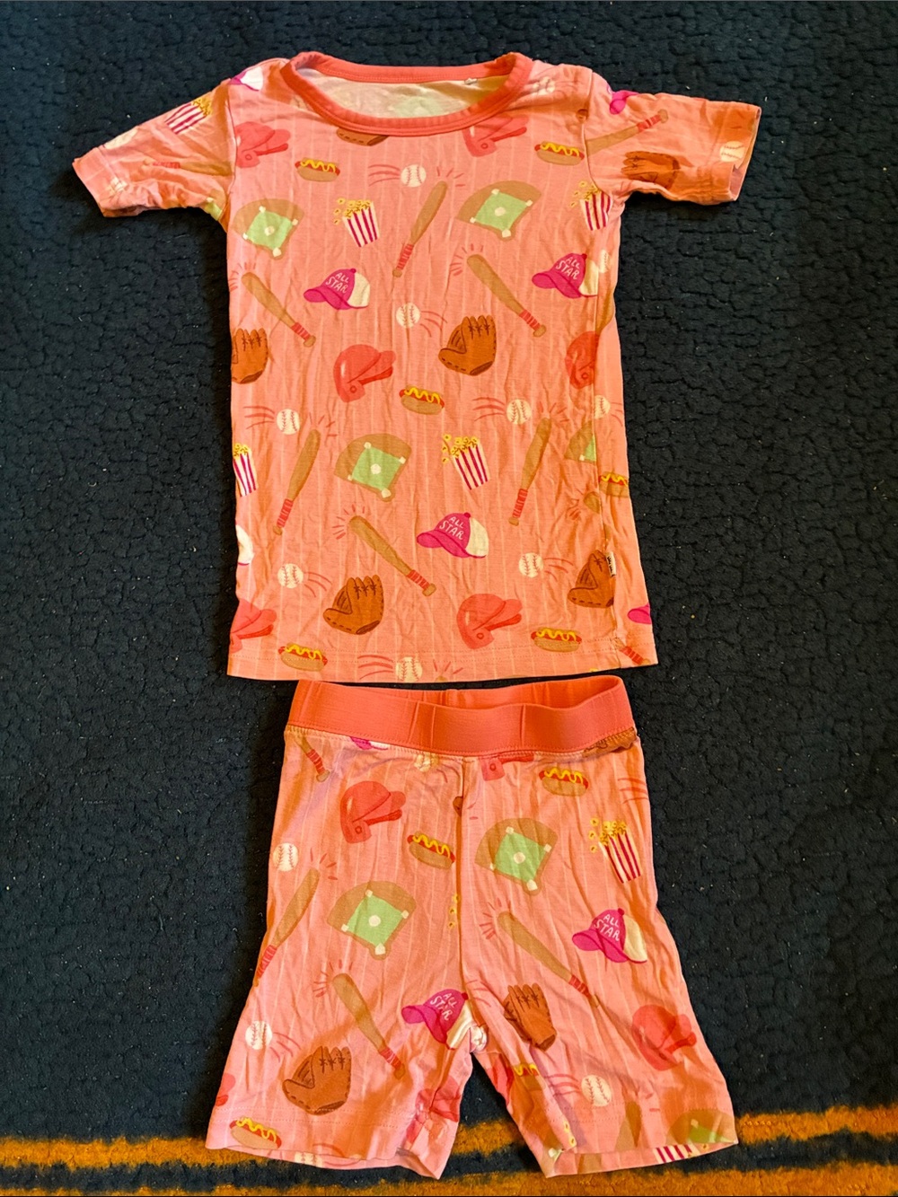 Little Sleepies Coral Baseball-Print Pajama Set